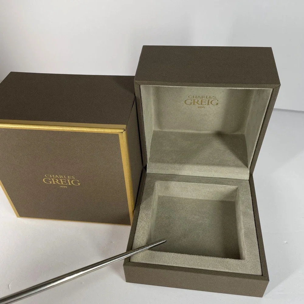 Charles‎ Greig 1899 Luxury Jewelry Watch Presentation Box Set Brown Gold Trim